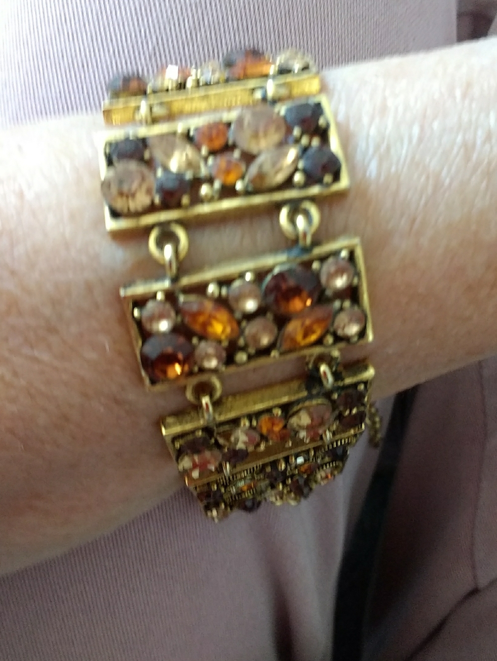 Gold-Tone Bracelet with Amber and Light Topaz Crystals